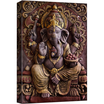 «Ganesha Hindu God Sculpture», reproduction d'art sur toile encadrée
