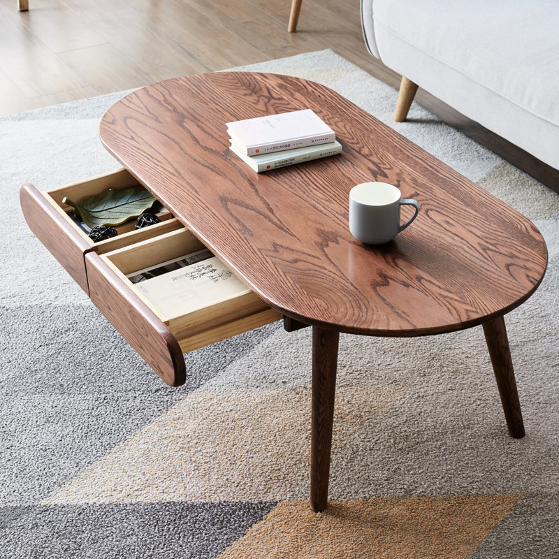 Table d'appoint ovale en bois massif - chêne, compartiment à tiroirs, bureau pratique en chêne, organisation, productivité
