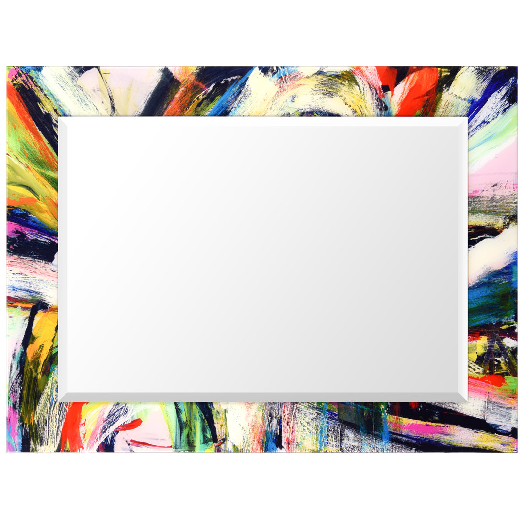 Rock Star I Rectangular Beveled Mirror on Free Floating Printed Tempered Art Glass Orren Ellis 