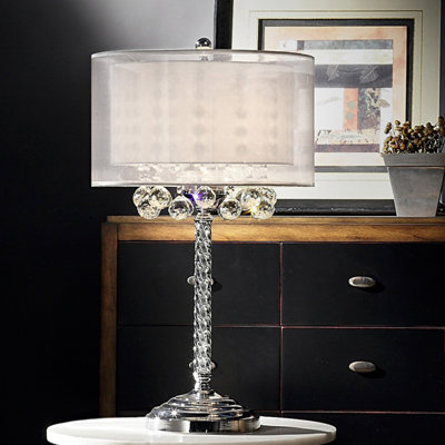 Lampe de table haute 30 po, accents argent et cristal