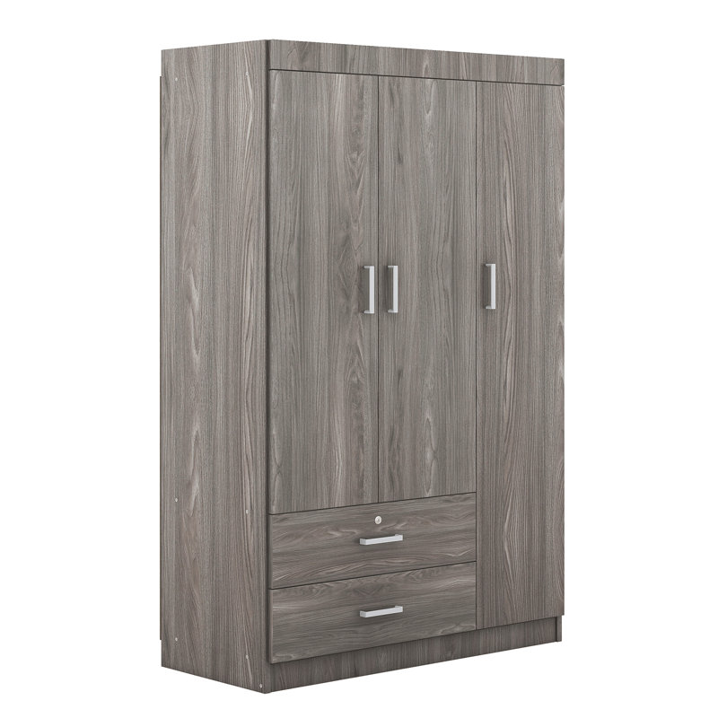Armoire 3 portes à 2 tiroirs de style minimaliste moderne, Naturel