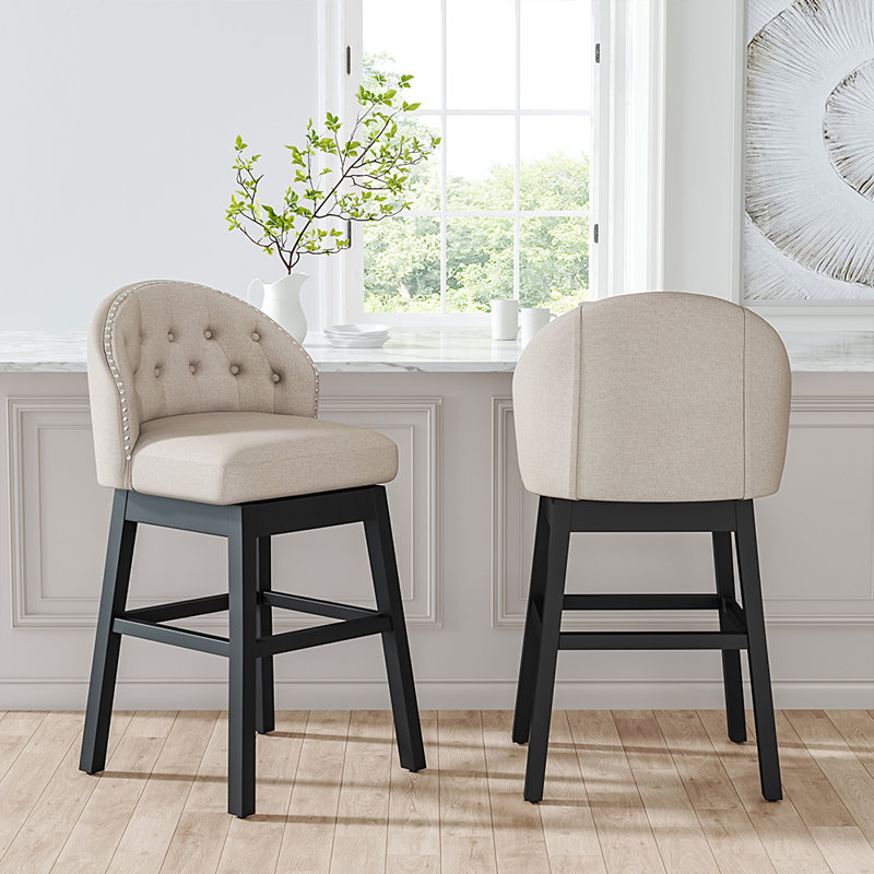 Solange Swivel Upholstered Counter Stool with Solid Wood Frame, Creamy White