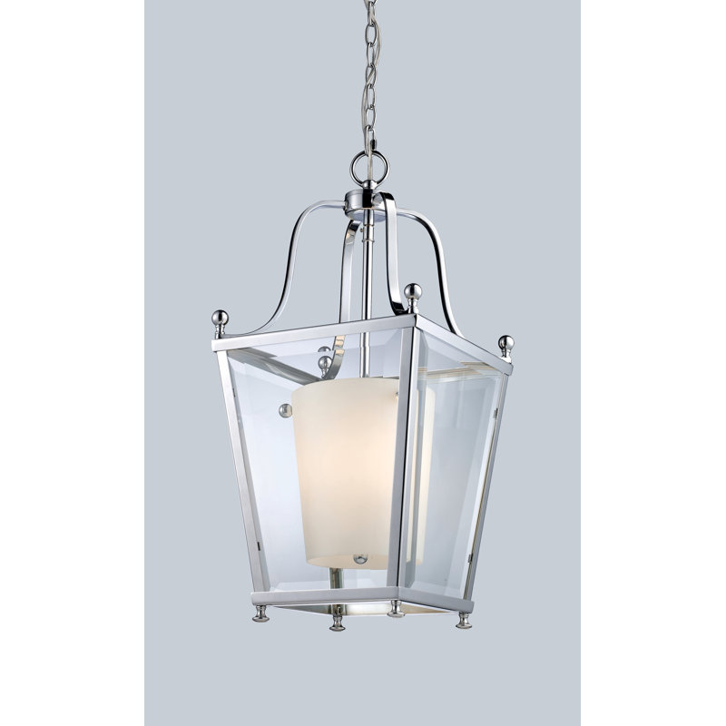 Luminaire suspendu géométrique de style lanterne à 3 lumières Cully, Chrome