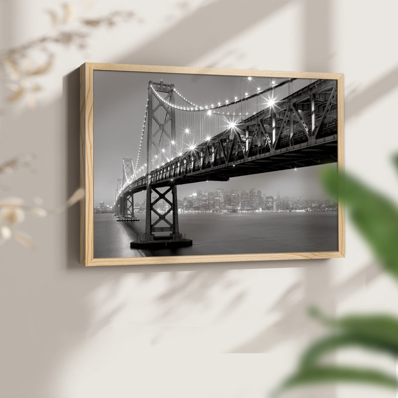 Bay Bridge at Night - Reproduction encadrée - Restickable, H 8 po x l 10 po, Naturel