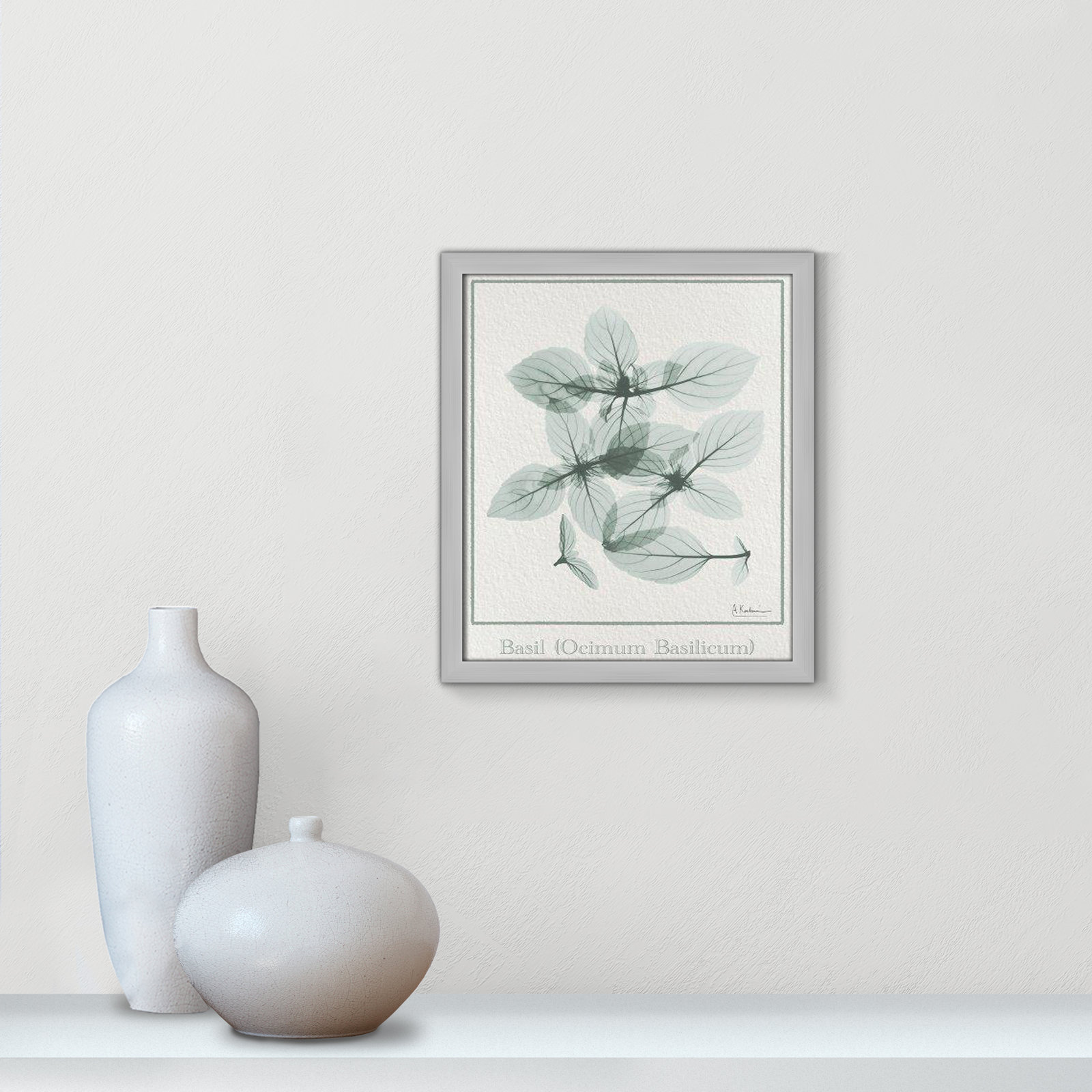 Jeanette "Basil Ocimum Basilicum" Painting, 15" H x 13" W x 1.25" D, Gray Framed Paper