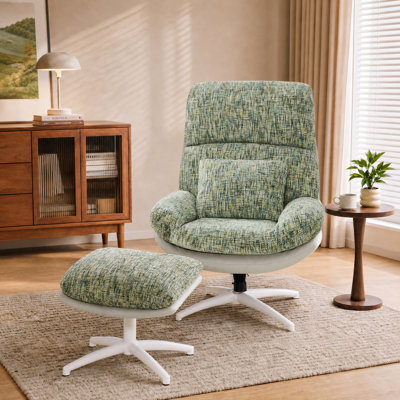 Swivel Chenille Accent Chair with Ottoman, High Back Reading Lounge Chair for Bedroom Living Room