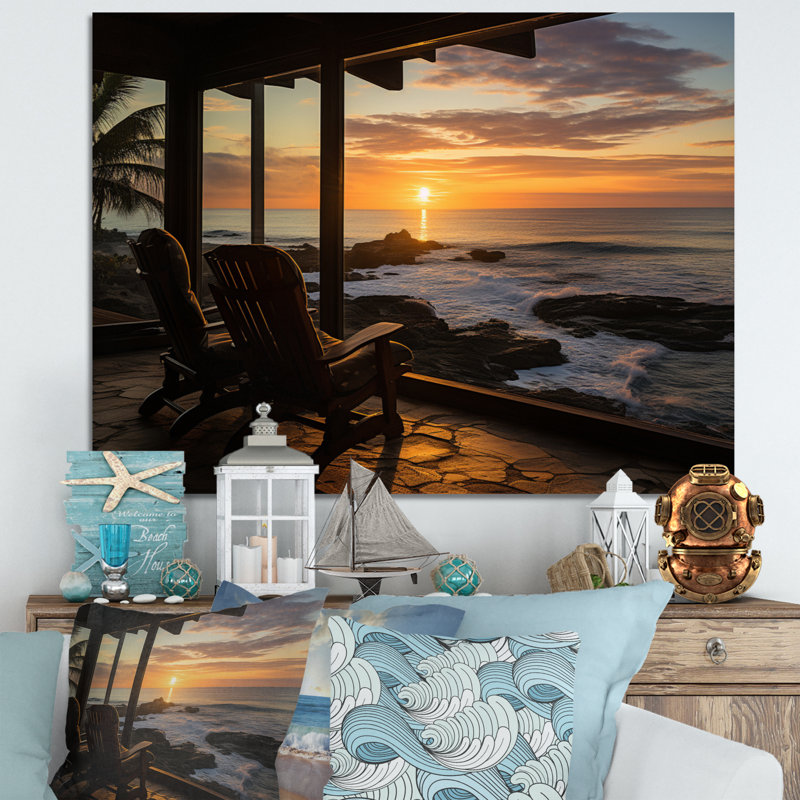«Beach Photo Chairs Sunset» sur toile, H 16 po x l 32 po x P 1 po, Toile tendue