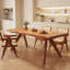 Cherry Wood Colour Free form Solid Wood Dining Table-17063759
