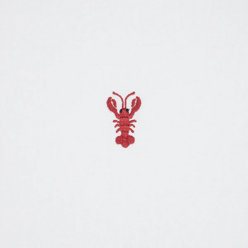 Lobster Embroidery Fabric, White/ Red