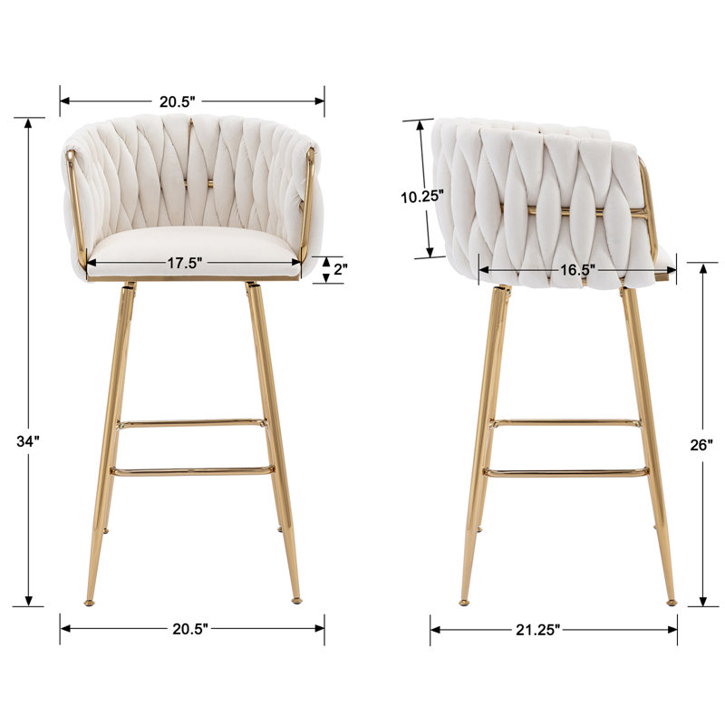 Beige Velvet Swivel Counter Stools with Golden Metal Frame, Set of 2