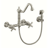 Whitehaus Wall Mount Faucet with Long Traditional Swivel Spout and Solid Brass Side Spray