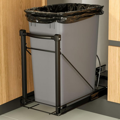Adjustable Under Cabinet Trash Can Organizer with Soft Close Rail - Heavy Duty Black Steel Under Sink