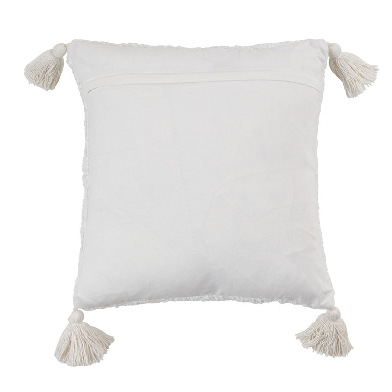 Ivory Tufted Diamond Tassel Cotton Throw Pillow