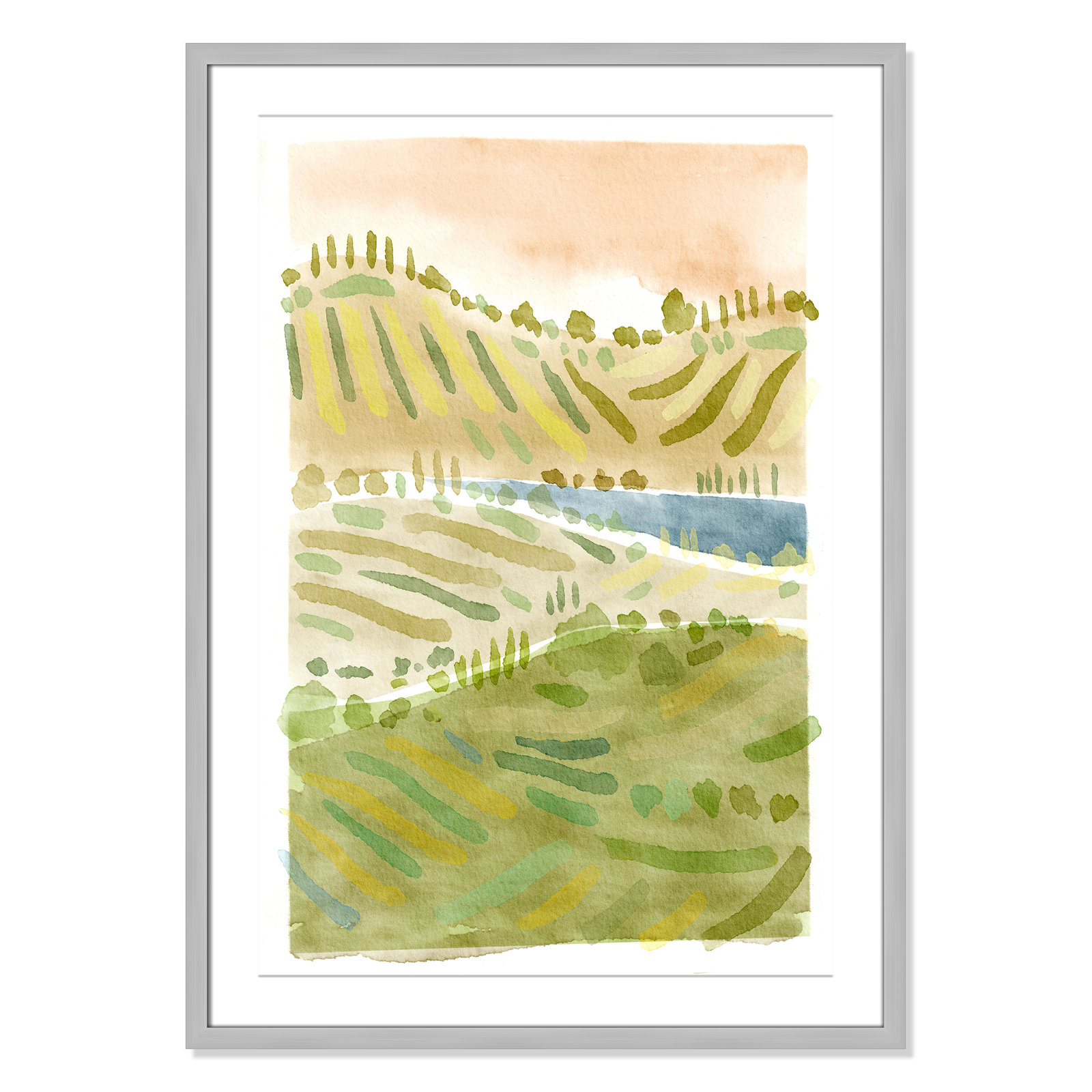 Tuscan Countryside Print, Silver Single Picture Framed Paper, White, 35.5" H x 25.5" W x 1.25" D
