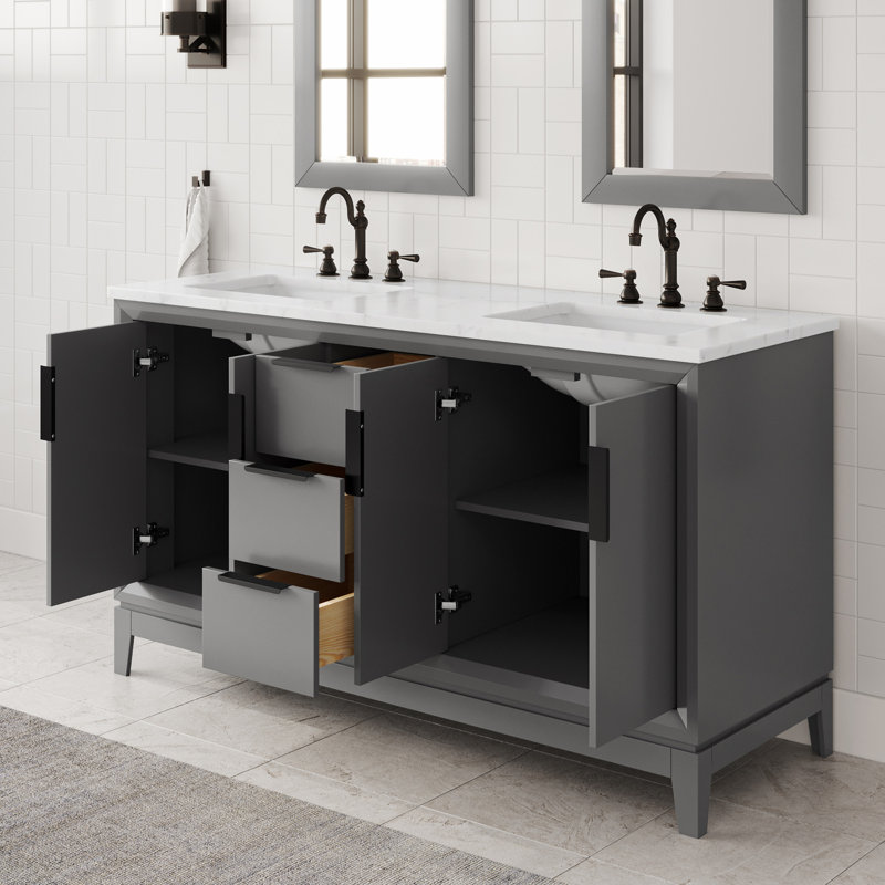 Meuble-lavabo de comptoir en marbre 60 po Elizabeth Elizabeth, Gris cachemire