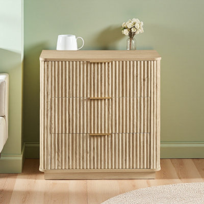 Commode 3 tiroirs 27,6 "texturée avec design incurvé pour chambre à coucher et salon