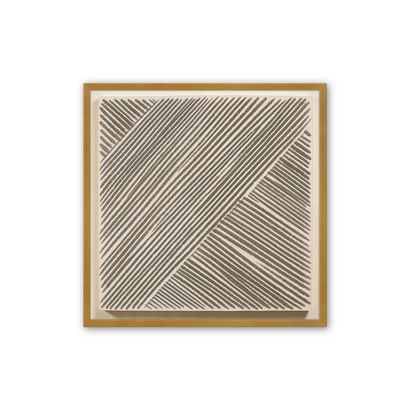 Illusion linéaire moderne I, H 21,75 po x l 21,75 po, Cadre simple en or poli
