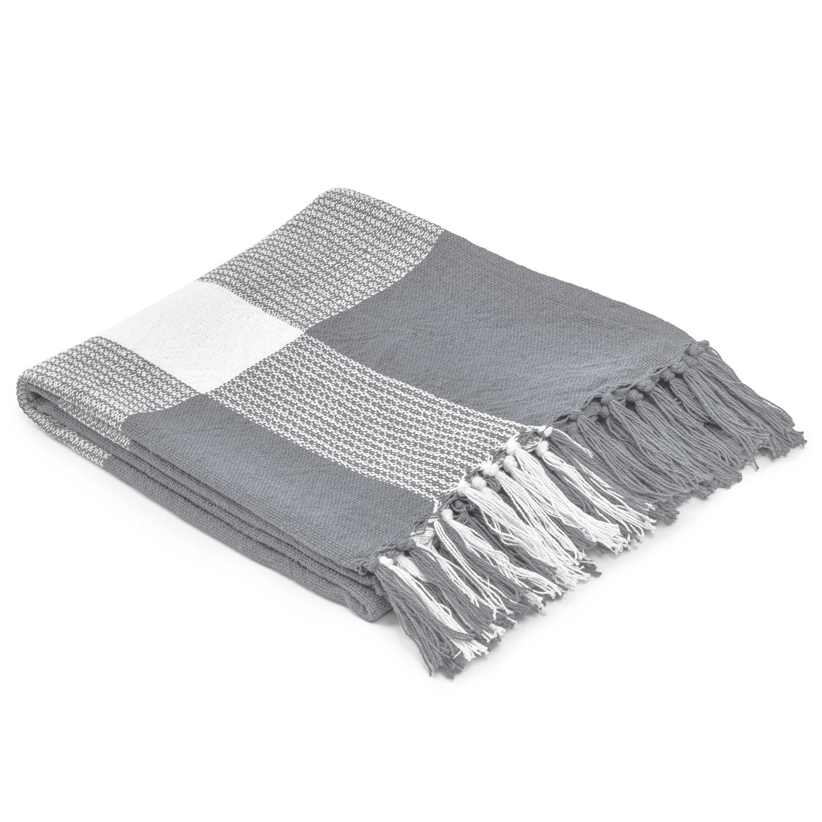 Plaid Cotton Throw Blanket, Gray