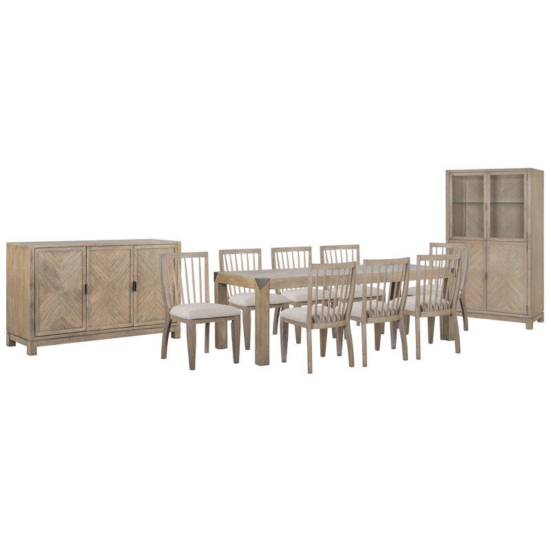 Extendable Rectangular Dining Table With 8 Side Chairs Buffet And Display Cabinet
