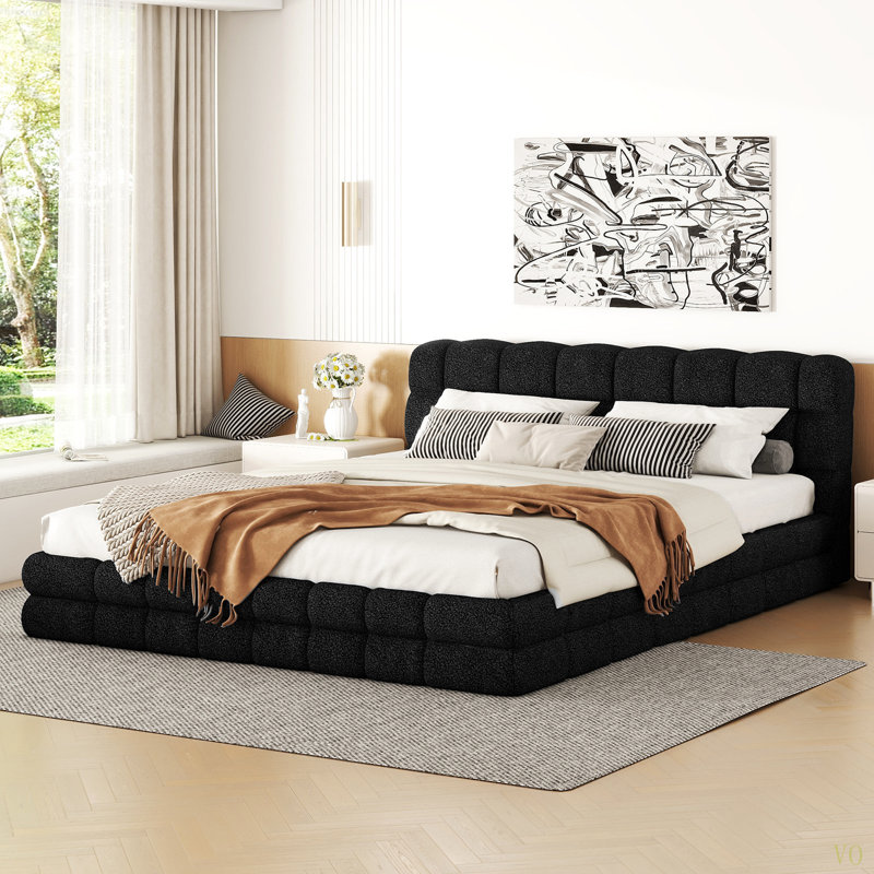 Grand lit plateforme tapissier, Black