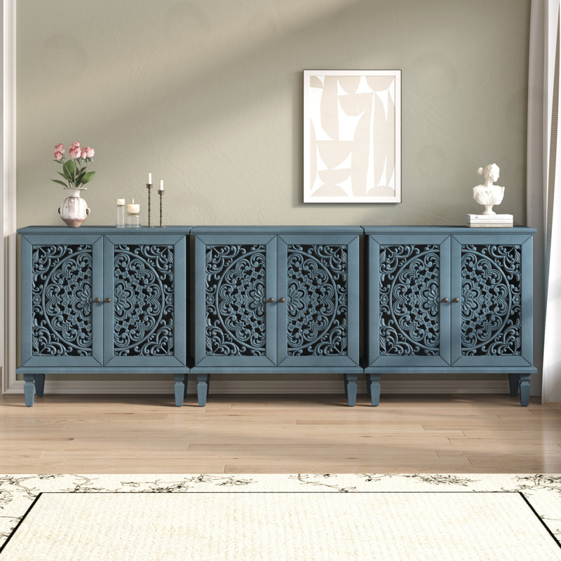Armoire décorative avec 2 portes et tablette réglable, Bleu