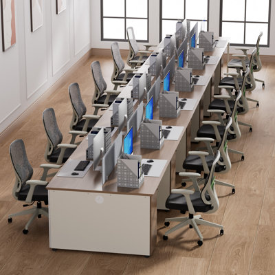 Okeysen 12 Person Workstation Modular Attachable Office Desks with 12 BIFMA-Certified Office Chairs