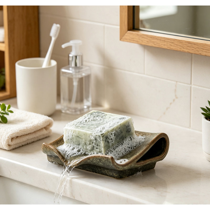 Porte-savon en céramique émaillée incurvée, support à savon pour barre de drainage, plateau multi-usages pour comptoir de cuisine