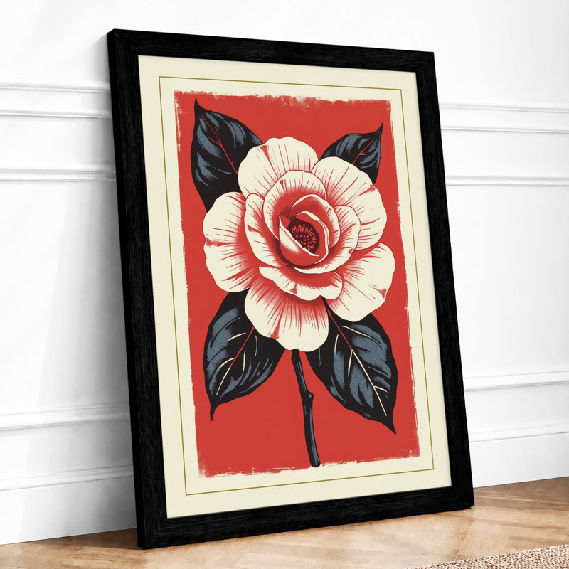 Pink Rose in Bloom Botanical - Framed Print, A1 - 84.1 x 59.4 cm, Black