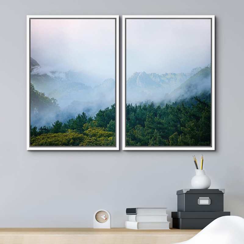 Brume et brouillard, vue aérienne, paysage de montagne, paysage naturel, photographie, décor, Blanc, H 36 po x l 24 po