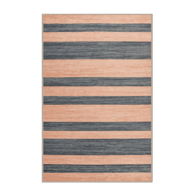 Tapis beige à rayures horizontales lavable à la machine, Rectangle 5 pi x 8 pi