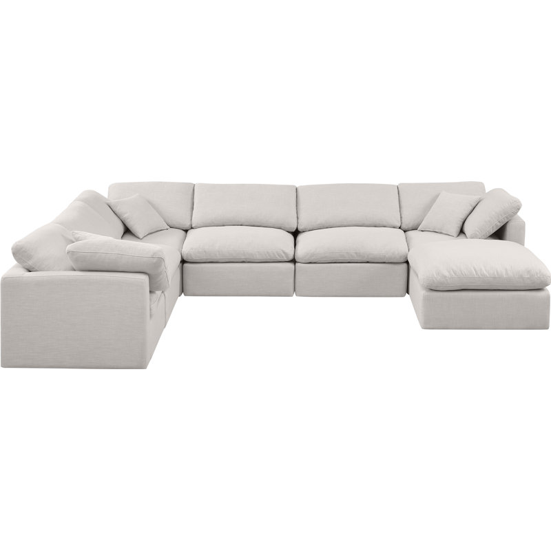 Canapé modulaire rembourré 7 pièces Hinami, Tissu crème texturé en lin