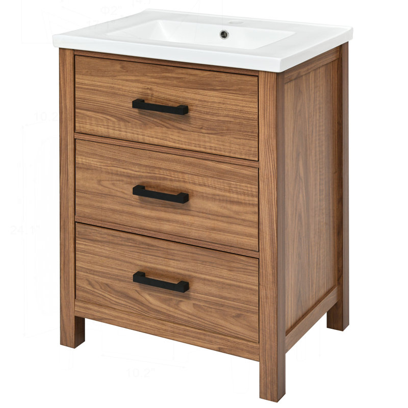 Meuble-lavabo de 24 pouces avec lavabo en céramique et armoire de rangement