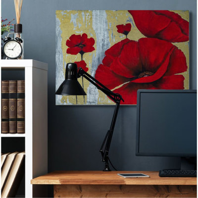 " Rustic Red Poppy Florals Distressed Grey Gold " by Vahan Alaverdyan