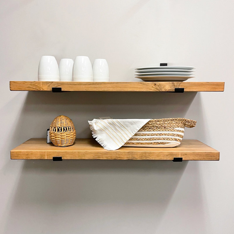Calheme Rustic Shelves With J Brackets, Aged Oak, 1.75" H x 36" W x 10" D