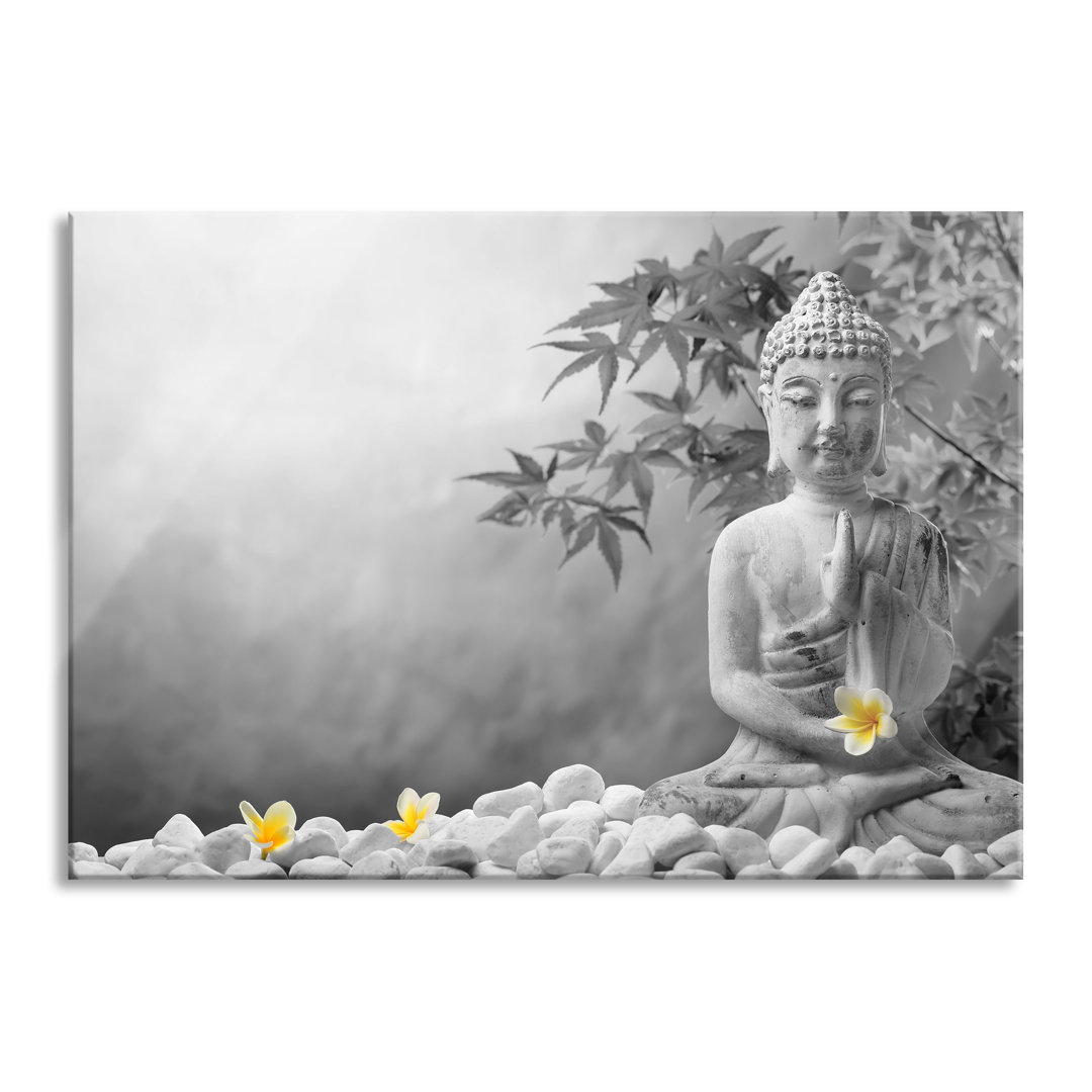 Glasbild | Wandbild Auf Echtglas | Buddha Mit Monoi Blüte In Der Hand Inkl. Aufhängung Und Abstandshalter LFs7093