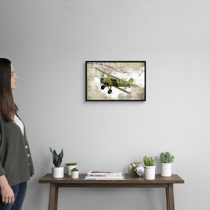 Biplane, impression d’art graphique sur toile, H 14 po x l 20 po x P 1,75 po, Toile avec cadre flottant noir