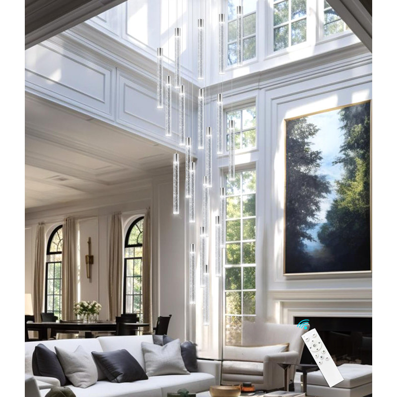 Lustre moderne 20 lumières en cristal, Chrome chrome, 20 lumières, H 156 po x l 23,5 po x P 23,5 po