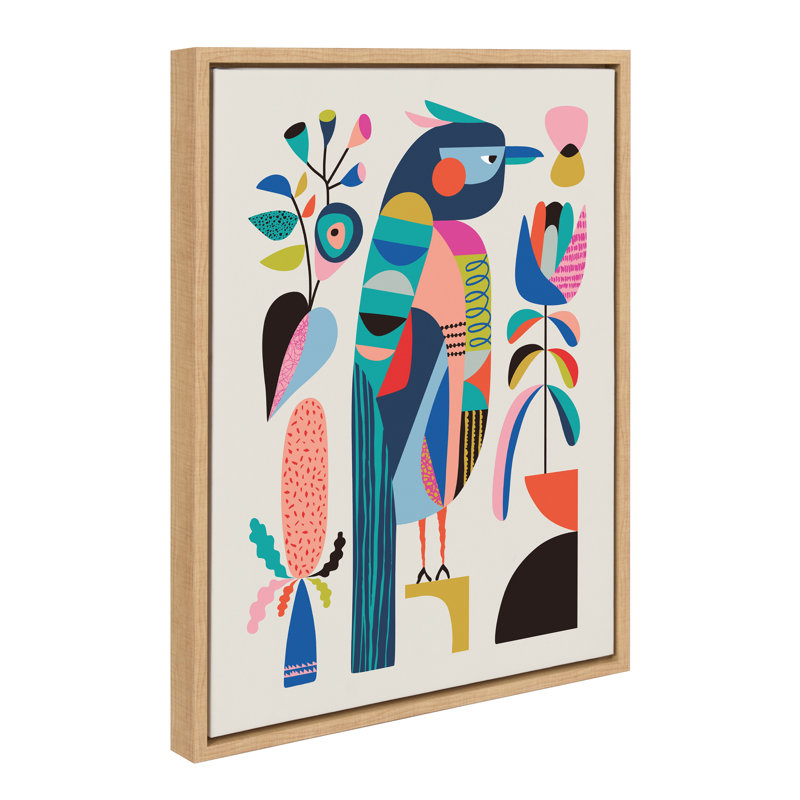 Mid Century Modern Kookaburra by Rachel Lee 3 Birdies Studio Framed Canvas Wall Art Print, Natural