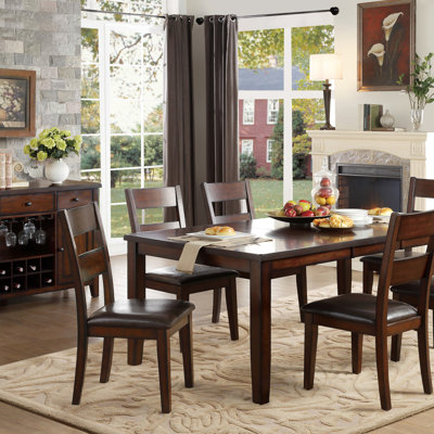 Classic 7Pc Dining Set With Wooden Table, Draw Leaf, And 6 Faux Leather Upholstered Chairs, Durable And Transitional Style, Dining Table Set