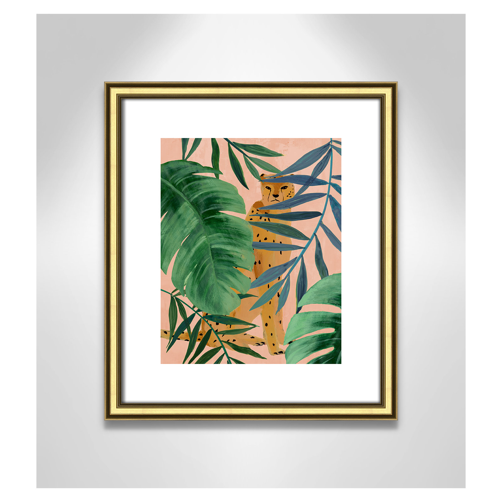 Silent Jungle - Painting Print, Gold Framed Paper, 15" H x 13" W x 0.88" D