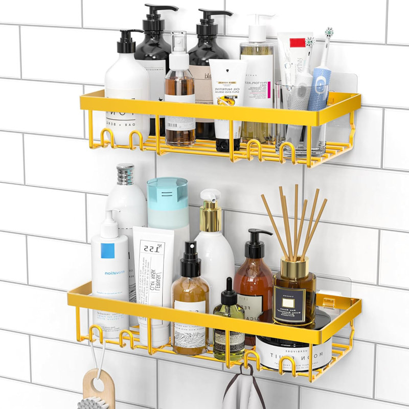 Shower Caddy Shelf Organiser 2 Pack, No Drill Shower Shelves,Self Adhesive Bathroom Storage, Gold