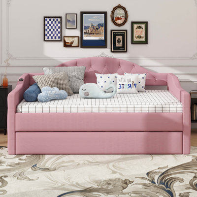 Twin Tufted Upholstered Daybed With Pull Out Trundle