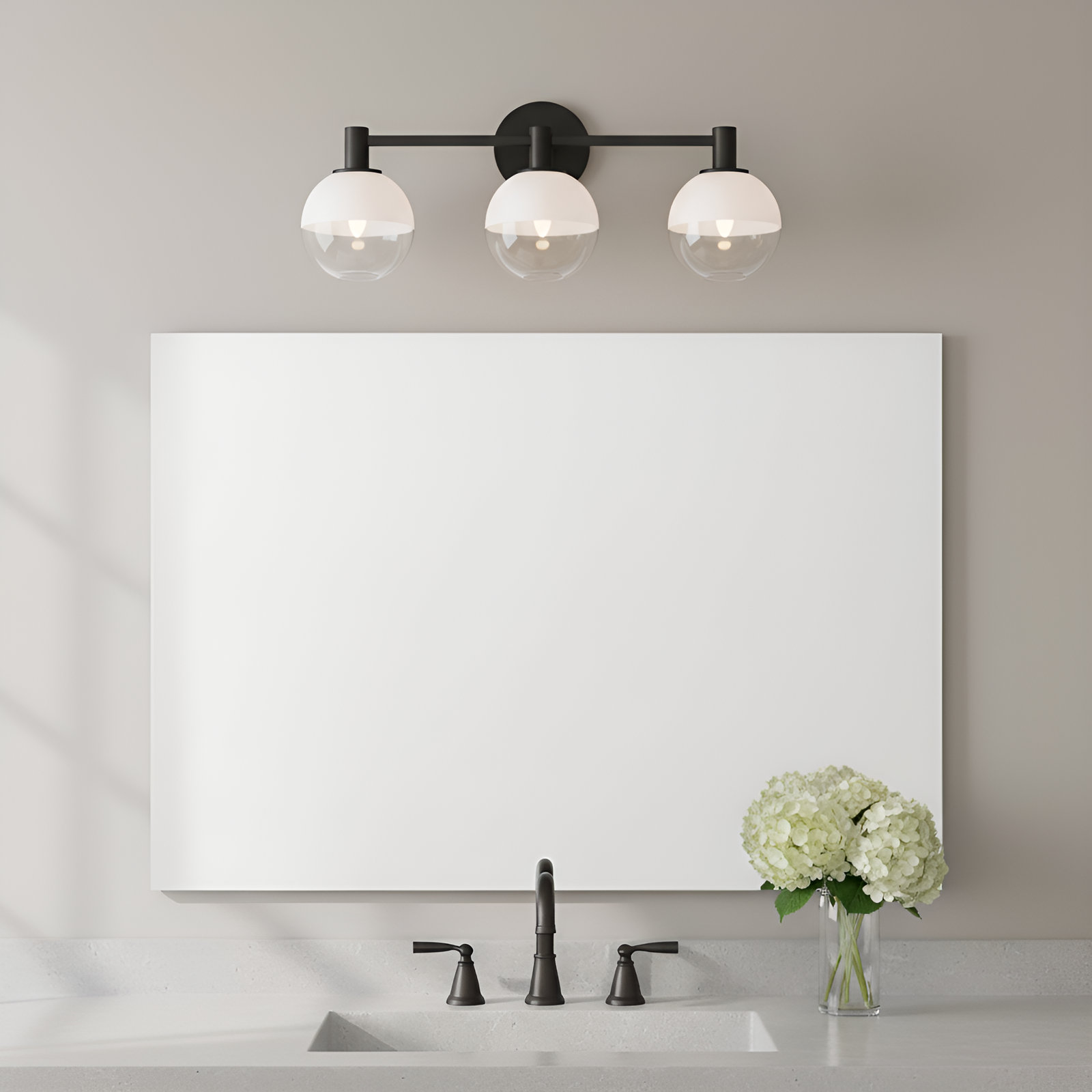 Burnley Vanity Light, Aged Iron, 9.625" H x 24" W x 7" D, 3 Lights