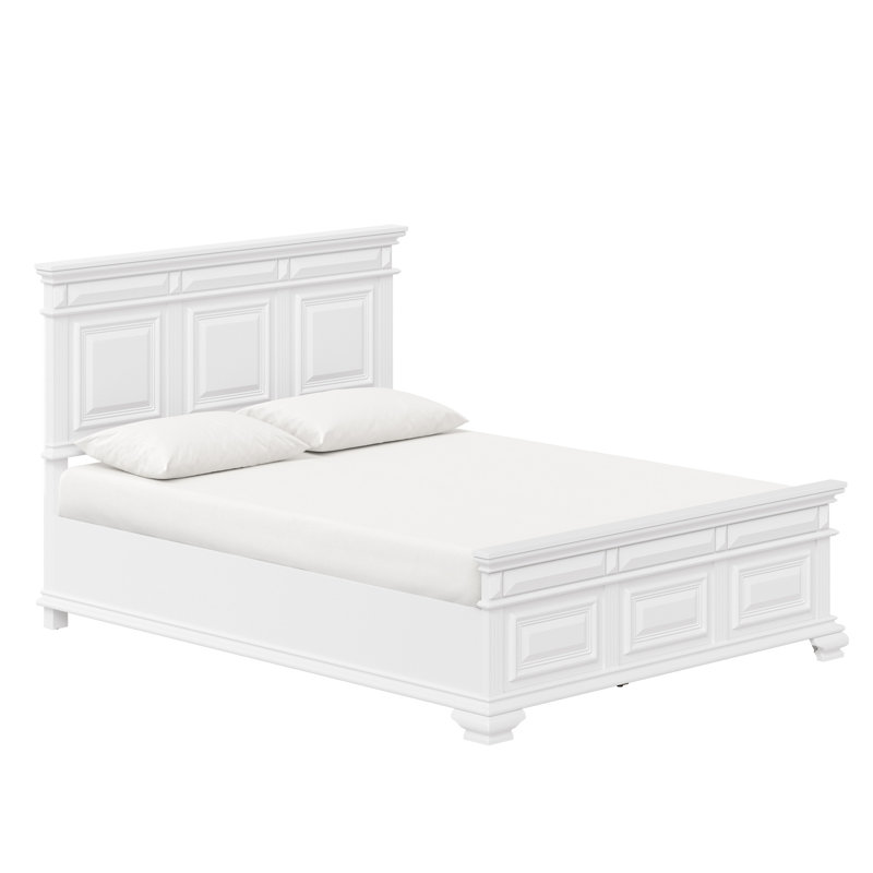 Lit plateforme en bois massif Abner, Blanc, Grand