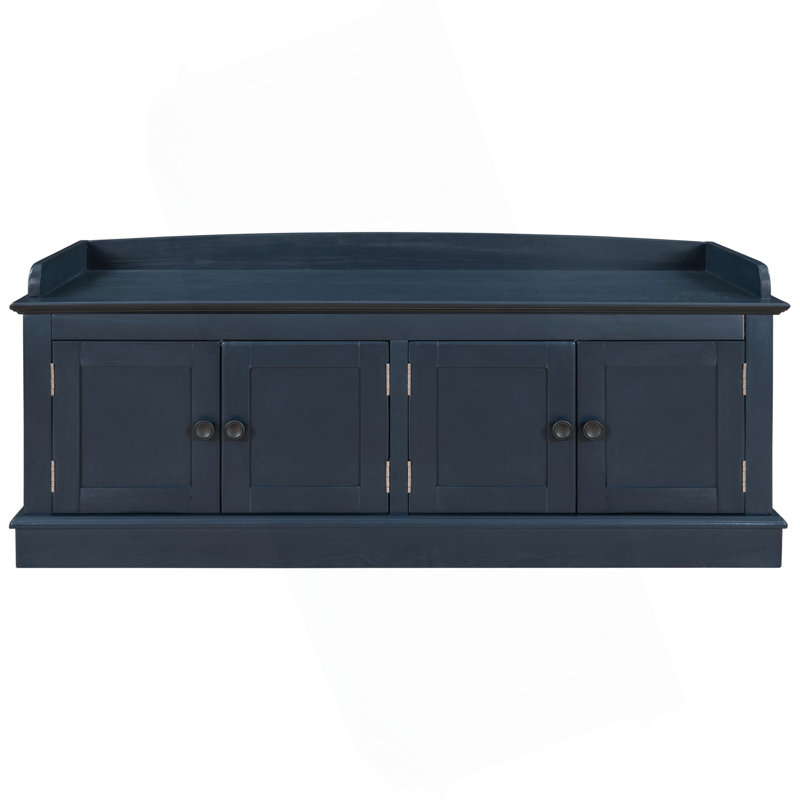Storage Bench With 4 Doors And Adjustable Shelves, Shoe Bench With Removable Cushion For Living Room, Entryway, Antique Navy