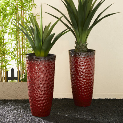31"H Set Of 2 Oversized Eco-Friendly PP And Stone Honeycomb Textured  Tall Plastic Planter