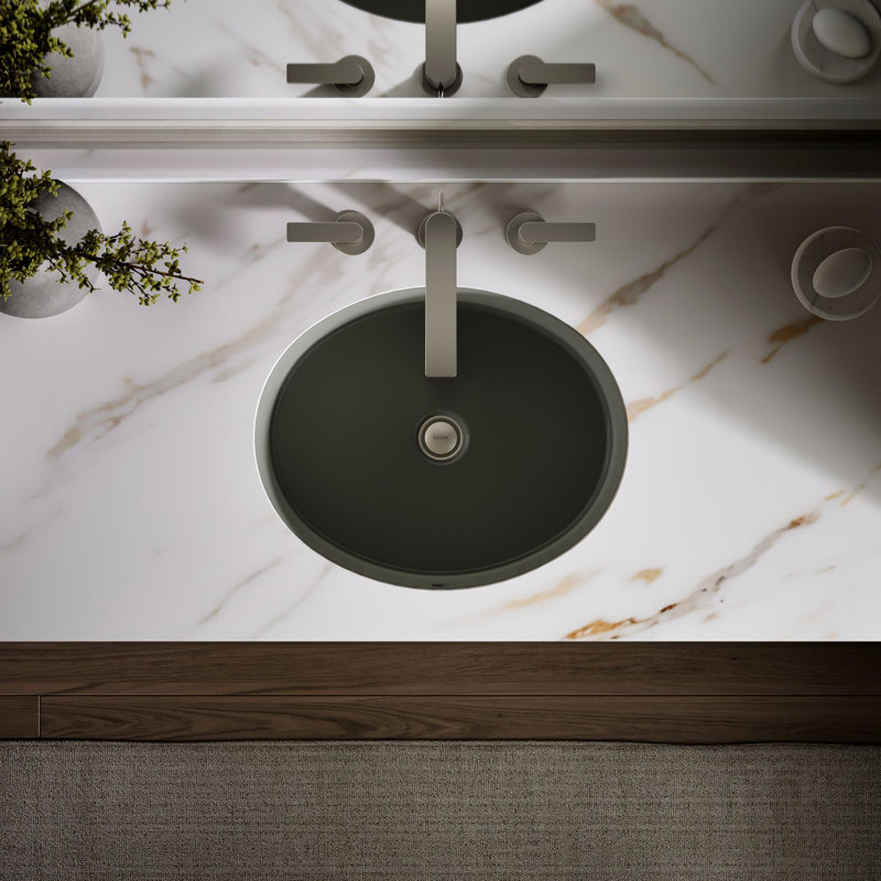Verticyl Ceramic Oval Undermount Bathroom Sink with Overflow, Thunder Gray