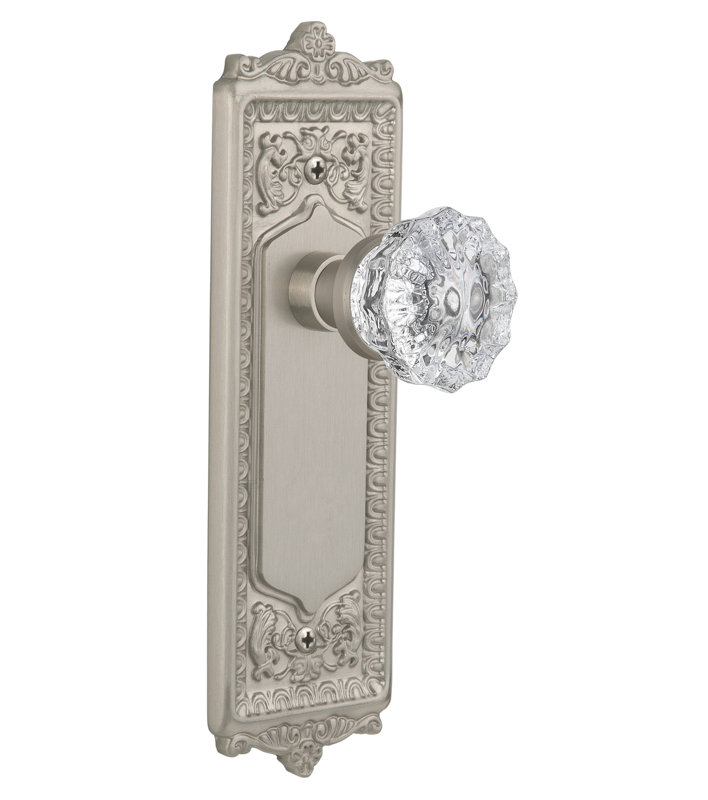 Egg & Dart Plate avec bouton de porte en cristal, Nickel satiné