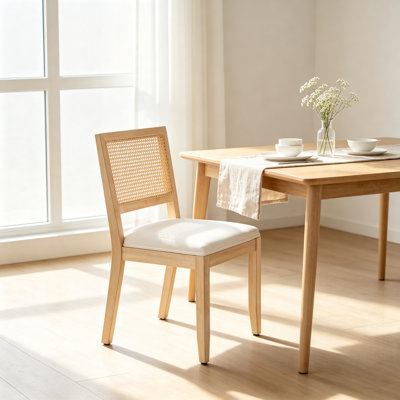 Ensemble de 2 chaises de salle à manger en rotin de style campagnard avec structure en bois massif et revêtement en lin Farmhouse
