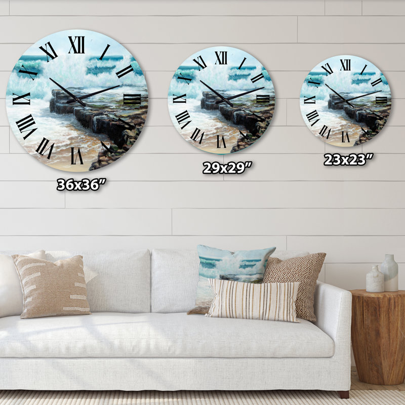 Wild Waves Breaking On The Shore - Horloge murale nautique et côtière, Grand